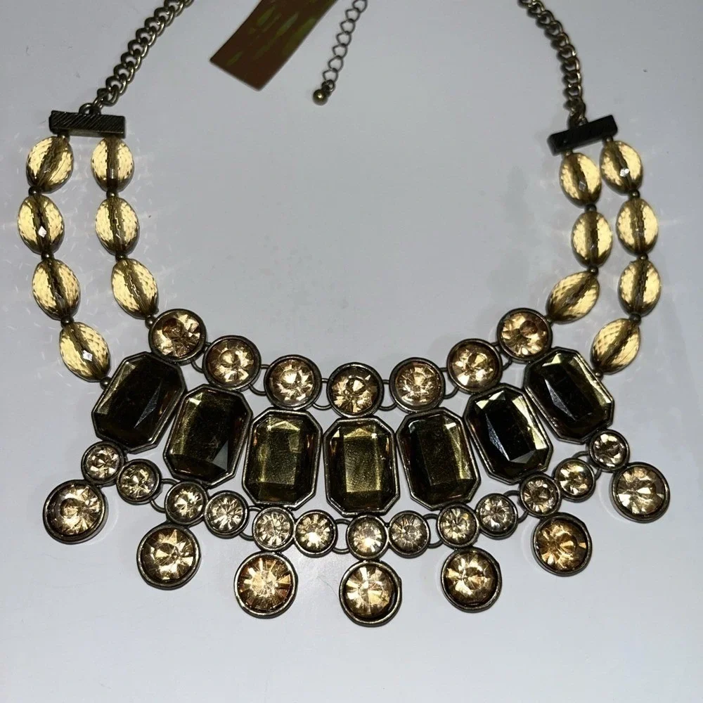 Statement Necklace Faceted Beads Chunky Gems Bib Chain Fashion Jewelry Gold Tone